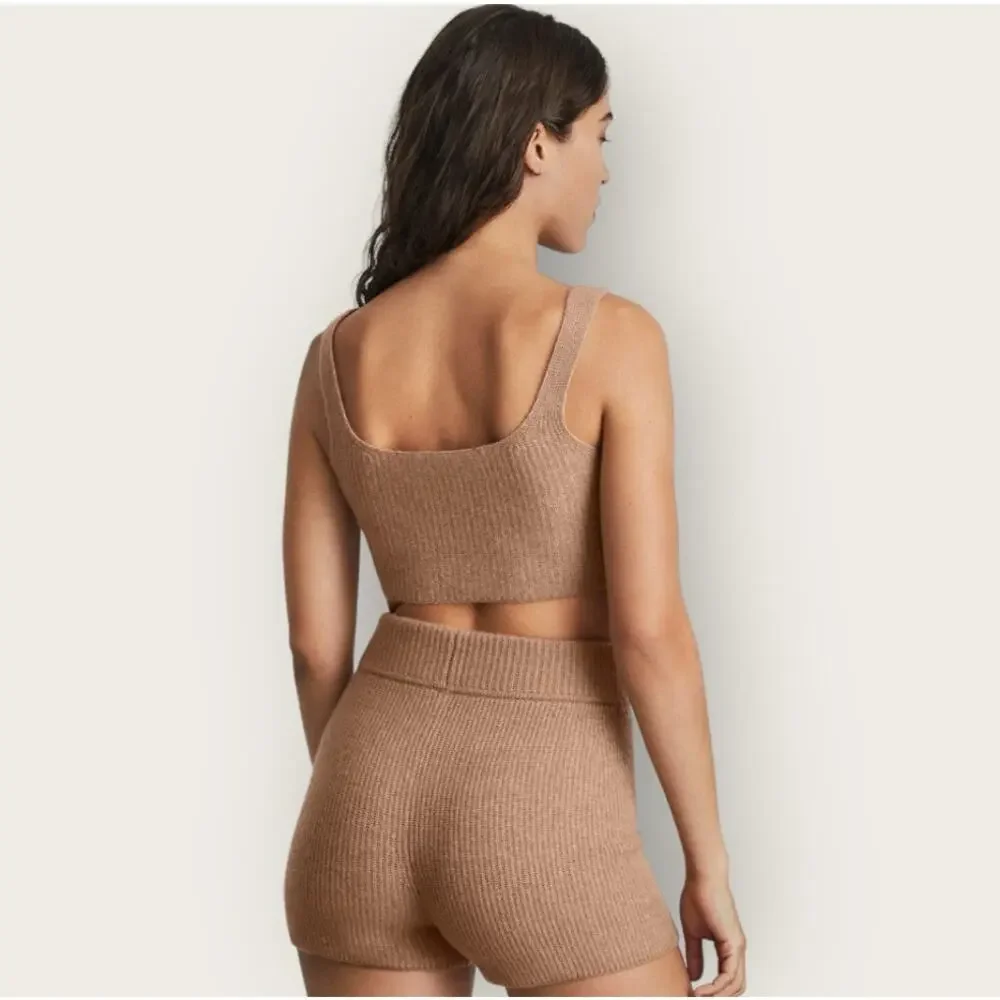 Everlane Cozy Stretch Cropped Tank Top XS Camel Brown Wool Sustainable Layering